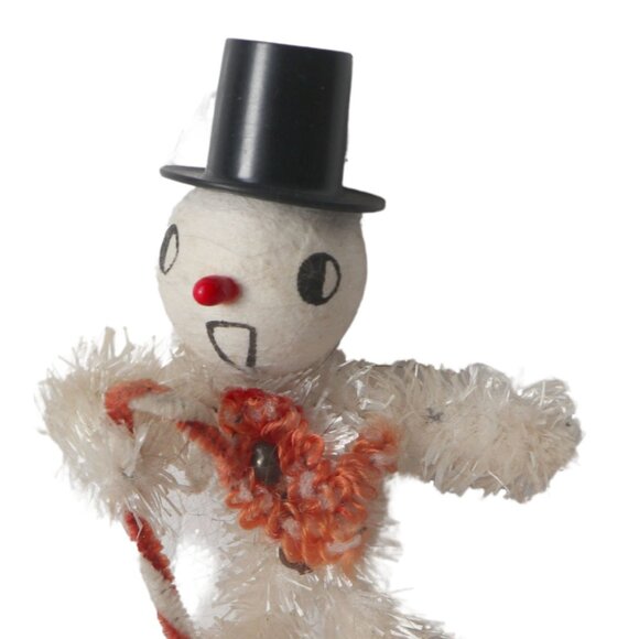 Vintage Christmas Chenille Snowman & Candy Cane Pin Japan Spun Cotton - Picture 2 of 3